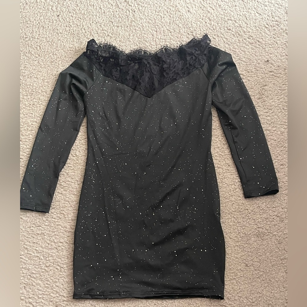 Black lace long sleeve dress. Size L.